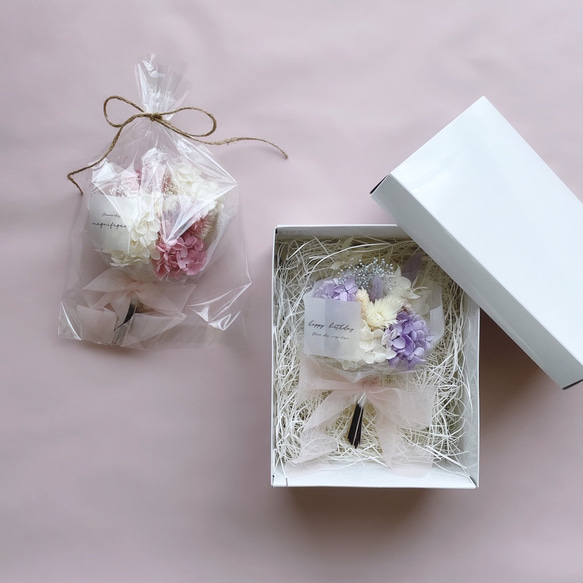 再販×28 ラベンダー系 チュールリボン♡pink ドライフラワーの花束 ブーケ ギフト 4枚目の画像