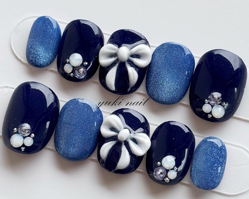 ネイビーマグネット♡ネイルチップ マグネットジェルネイル💅ネイルチップで長さ出し〜ネイル