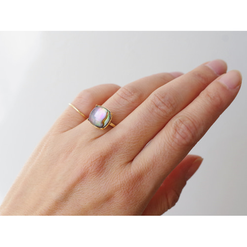 イェローシェル（黄蝶貝）×ルチルクォーツ ダブレット ストーン リング