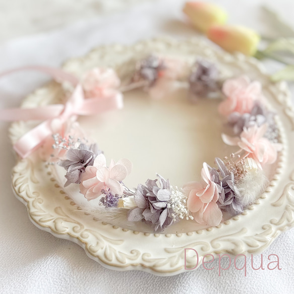【送料無料】ベビー　キッズ　花冠　~pink purple silver~  花かんむり　結婚式　子供用　誕生日 1枚目の画像