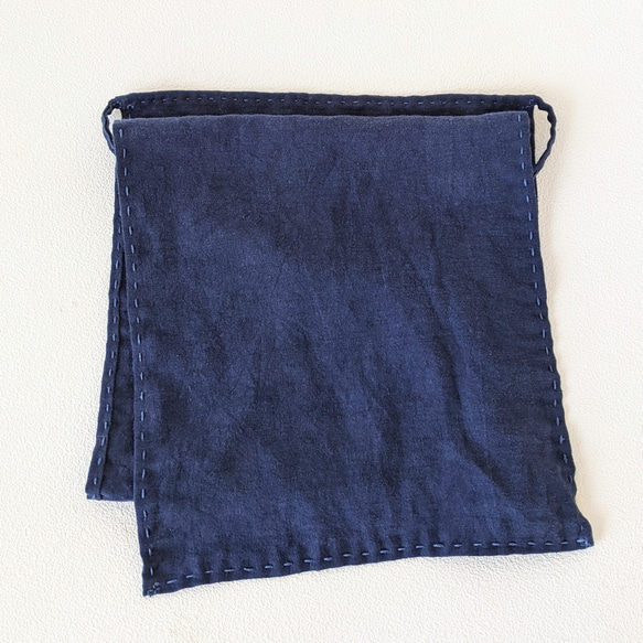 手縫い　荒炊き染(富山）　越中ふんどし　男女兼用セミオーダー（リネン100%・群青色・ヘンプ糸使用） 3枚目の画像