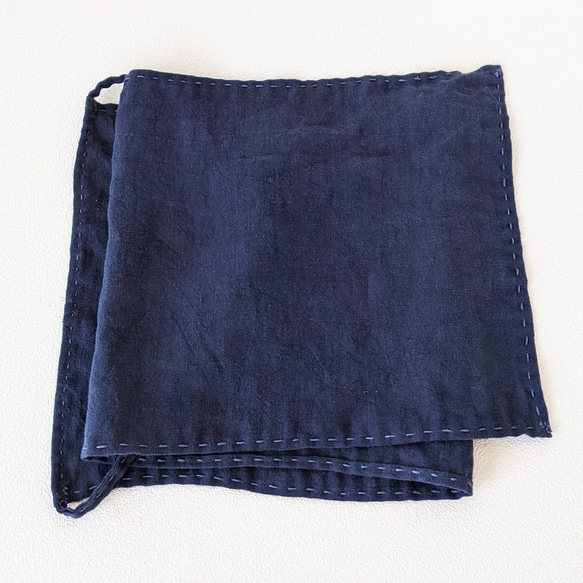 手縫い　荒炊き染(富山）　越中ふんどし　男女兼用セミオーダー（リネン100%・群青色・ヘンプ糸使用） 4枚目の画像