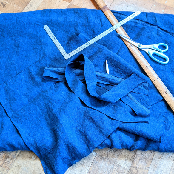 手縫い　荒炊き染(富山）　越中ふんどし　男女兼用セミオーダー（リネン100%・群青色・ヘンプ糸使用） 10枚目の画像
