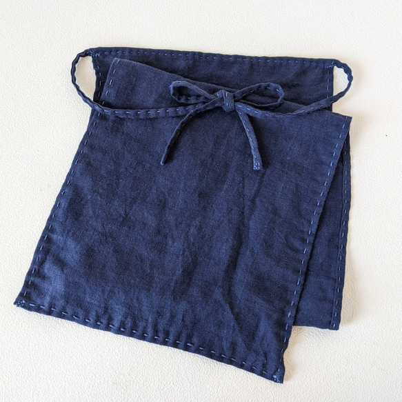 手縫い　荒炊き染(富山）　越中ふんどし　男女兼用セミオーダー（リネン100%・群青色・ヘンプ糸使用） 1枚目の画像