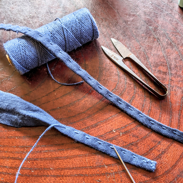 手縫い　荒炊き染(富山）　越中ふんどし　男女兼用セミオーダー（リネン100%・群青色・ヘンプ糸使用） 9枚目の画像