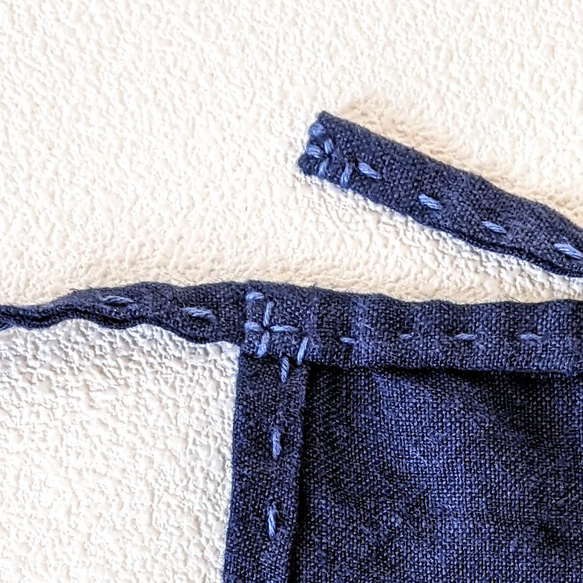 手縫い　荒炊き染(富山）　越中ふんどし　男女兼用セミオーダー（リネン100%・群青色・ヘンプ糸使用） 6枚目の画像