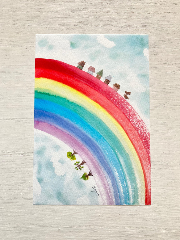 全国送料無料・イイ店 3枚セット「幸せの虹の町」水彩画イラストポストカード ポスト 絵画/タペストリー