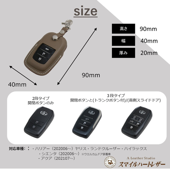 スマートキーケース　トヨタ　本革   ヤリス　ヤリスクロス　ハリアー  欧州産皮革ヴォーエプソン仕様（キーリング仕様） 5枚目の画像