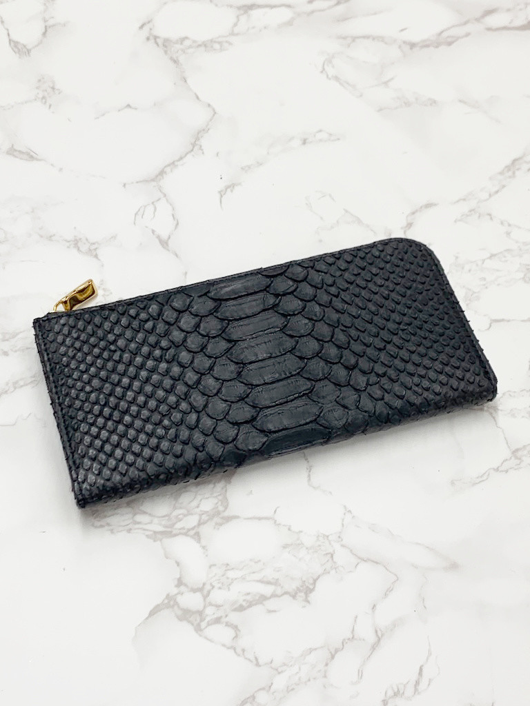 日本製　上質　ダイヤモンドパイソン　マット仕上げ　ロングウォレット　長財布　L字ファスナー　蛇革　エキゾチックレザー