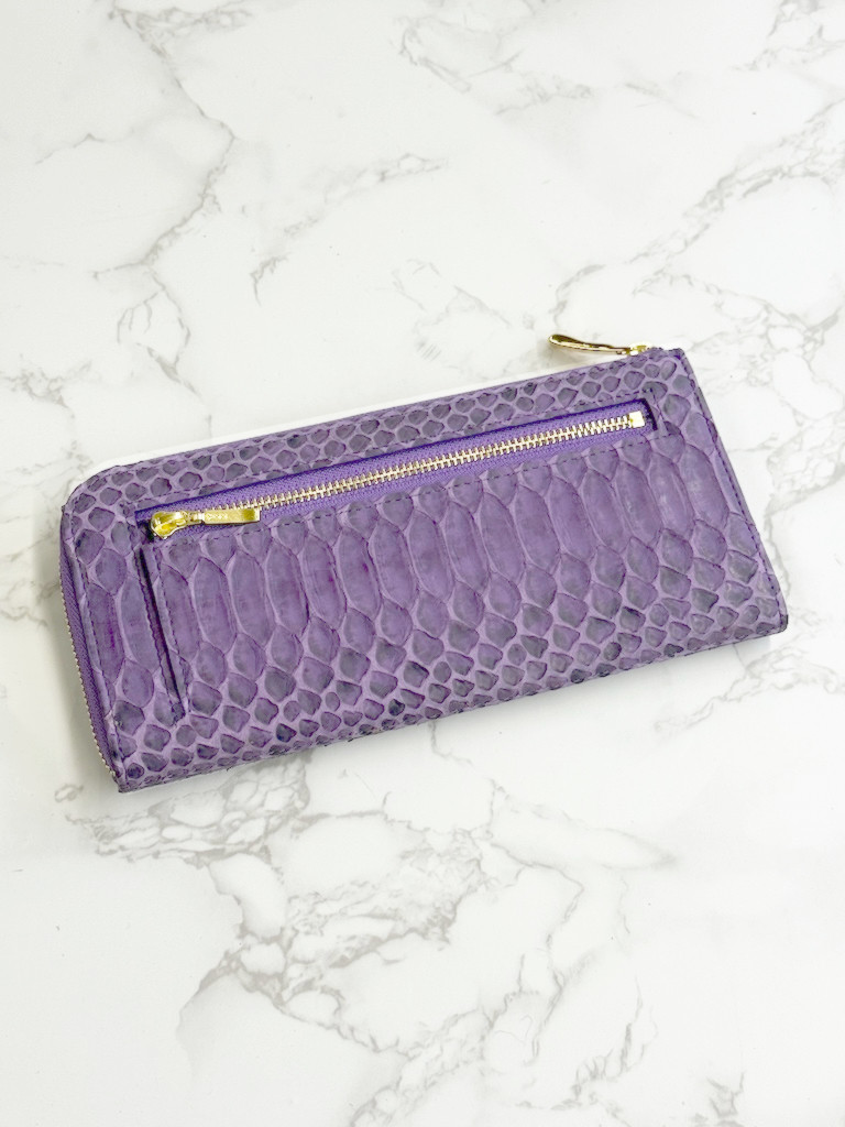 日本製　薄型　上質　ダイヤモンドパイソン　マット仕上げ　長財布　L字ファスナー　ロングウォレット　蛇革