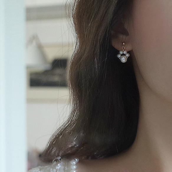 母の日『猫の足』韓国風 真珠淡水パール リボン ピアス 人工 ダイヤモンド ジルコン 誕生石 ダイヤ ピアス  春の福袋 5枚目の画像