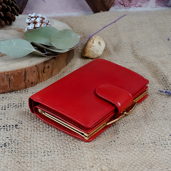【OMC】義大利植鞣革口金夾框零錢袋牛皮短夾(95168紅色) 第3張的照片