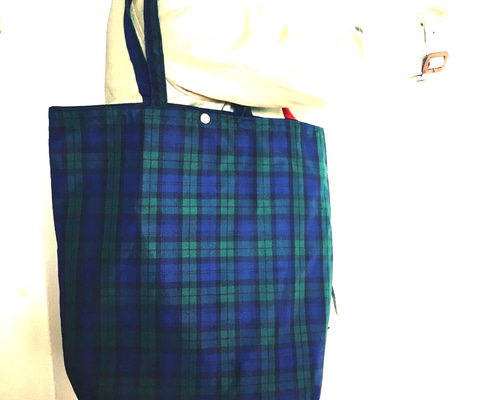 大人気！再再々販☺︎素敵エコバッグ ポケット付✴︎タータン