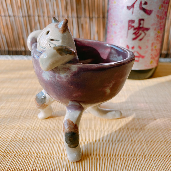 【情人節禮物】貓又的酒杯般的從碗裡伸出來的咆哮妖怪陶器 第3張的照片