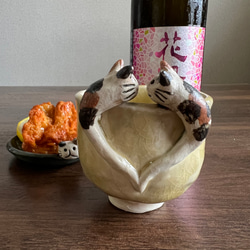 [貓陶器作為禮物] 心形心形 shinkosuri（普通手柄版）黃色免費杯 Yokai pottery 第1張的照片