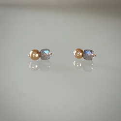14KGF】高品質ラブラドライト×ゴールドボールのスタッドピアス-2way