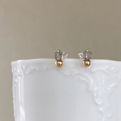 14KGF】高品質ラブラドライト×ゴールドボールのスタッドピアス-2way