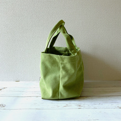 〔受注生産〕ヴィンテージ帆布の仕切りミニトートバッグ(ウグイス) 3枚目の画像