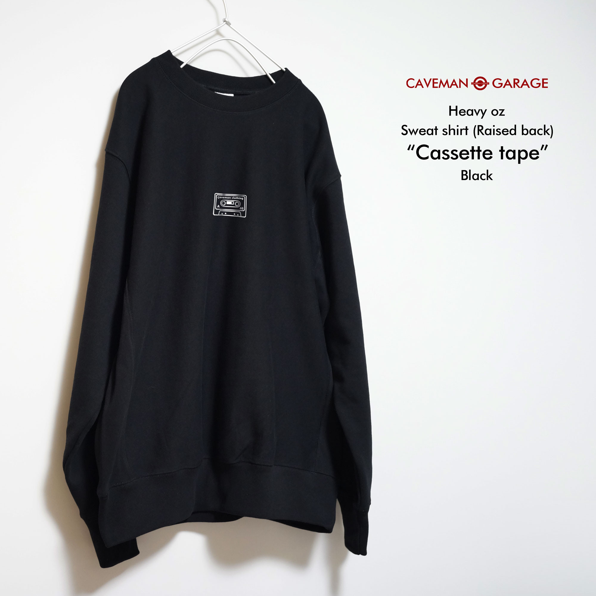 バックプリントがカッコいいカセットテープのスウェット 両面プリント【ブラック】厚手生地の裏起毛ぬくぬくトレーナー