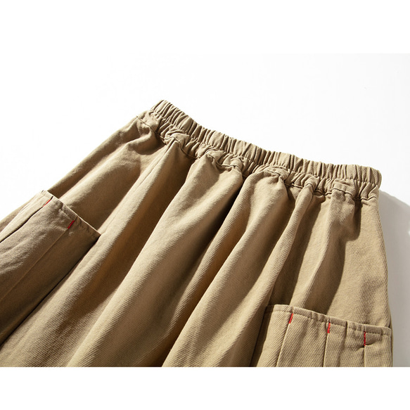 スカート　綿100%　ウエストゴム　ポケット付き　ブラウン　＃12109BR 3枚目の画像