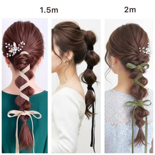 ♥️150【モスグリーン】ベロアリボン ポニーフック ヘアリボン