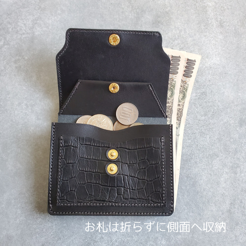 ◇3種の上質ブラックレザーを使った贅沢ウォレット◇ ミニ財布