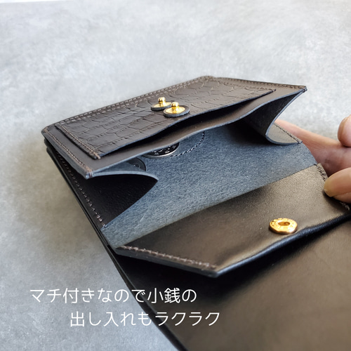 ◇3種の上質ブラックレザーを使った贅沢ウォレット◇ ミニ財布
