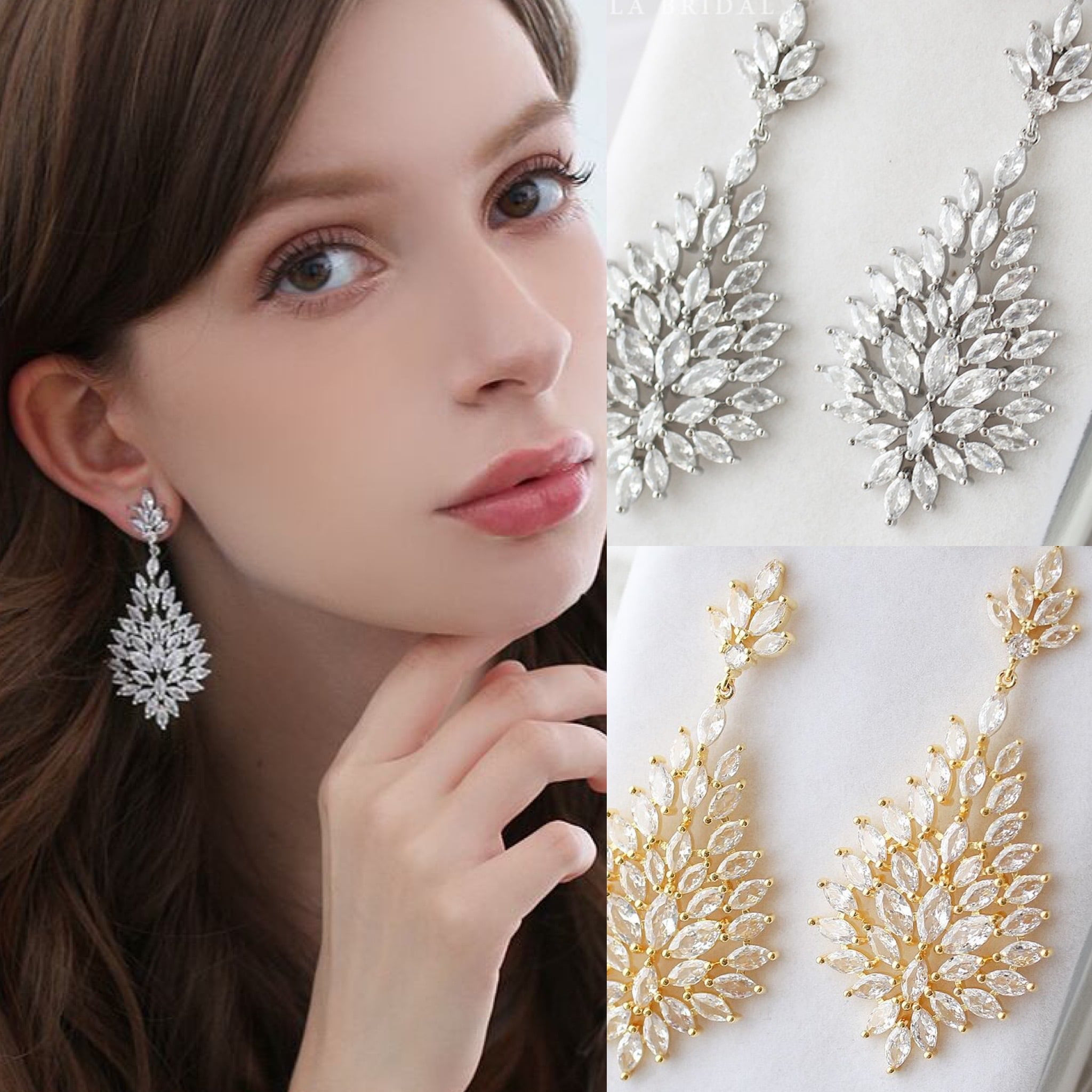 キュービックジルコニア ブライダルイヤリング&ピアス Ella - エラ