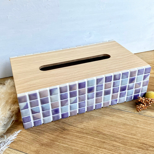 マーブル模様のティッシュケース フレンチピンク×ベージュ【両面貼り