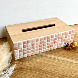 マーブル模様のティッシュケース フレンチピンク×ベージュ【両面貼り