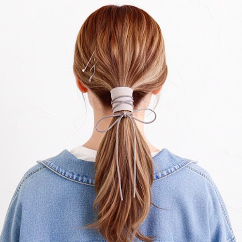 サンドベージュ】2way 本革ヘアアクセサリー / レザー ラップポニー