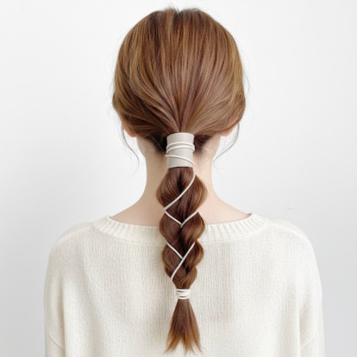 サンドベージュ】2way 本革ヘアアクセサリー / レザー ラップポニー