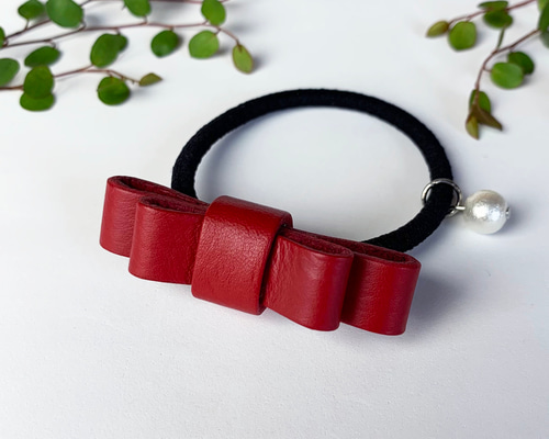 リボン 本革ヘアゴム 赤 ヘアゴム Z-chan(じいちゃん) 通販 10971069