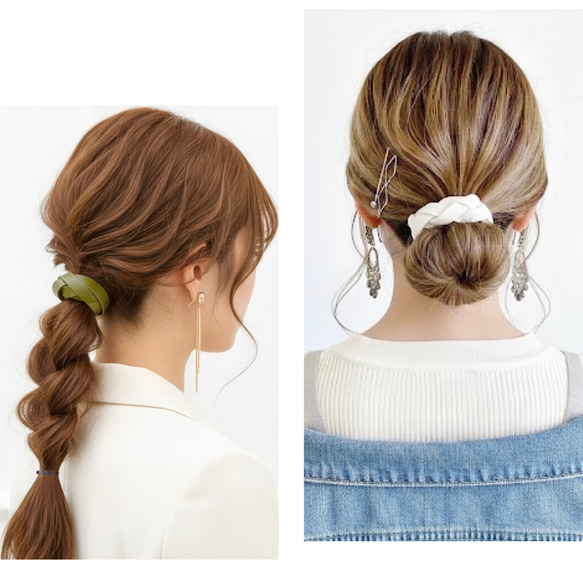 オーダー承ります レザー 本革 ヘアゴム ハンドメイド ♥️200 本革 編み込み ヘアゴム / レザー ヘアアクセサリー 編みゴム