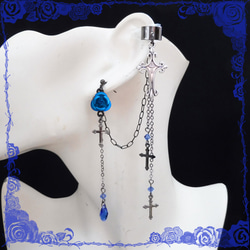 花 フラワー ドロップ 雫 ピアス イヤリング 青ブルー 両耳用 ペア