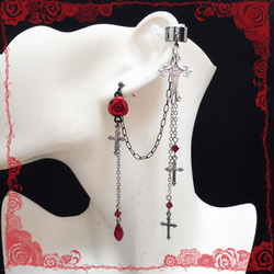 ゴシック・パンク・ゴスロリ・V系薔薇＆十字架のピアス＆イヤーカフス