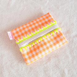 螢光格紋圓點口袋紙巾盒 橘色 第1張的照片