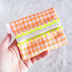 螢光格紋圓點口袋紙巾盒 橘色 第2張的照片