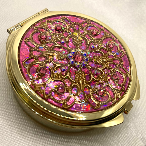 透かしパーツの鏡付きピルケースCROSS prism pink A その他