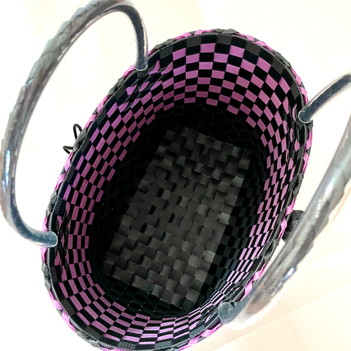 ppバンドの プラカゴバッグ 旧Mサイズリボン柄 雨に強い かご