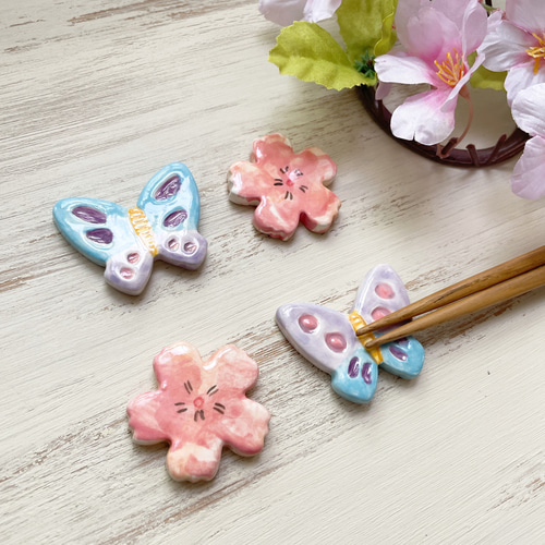 新作】桜と蝶の箸置きセット【ペアはしおき】 箸・箸置き waco