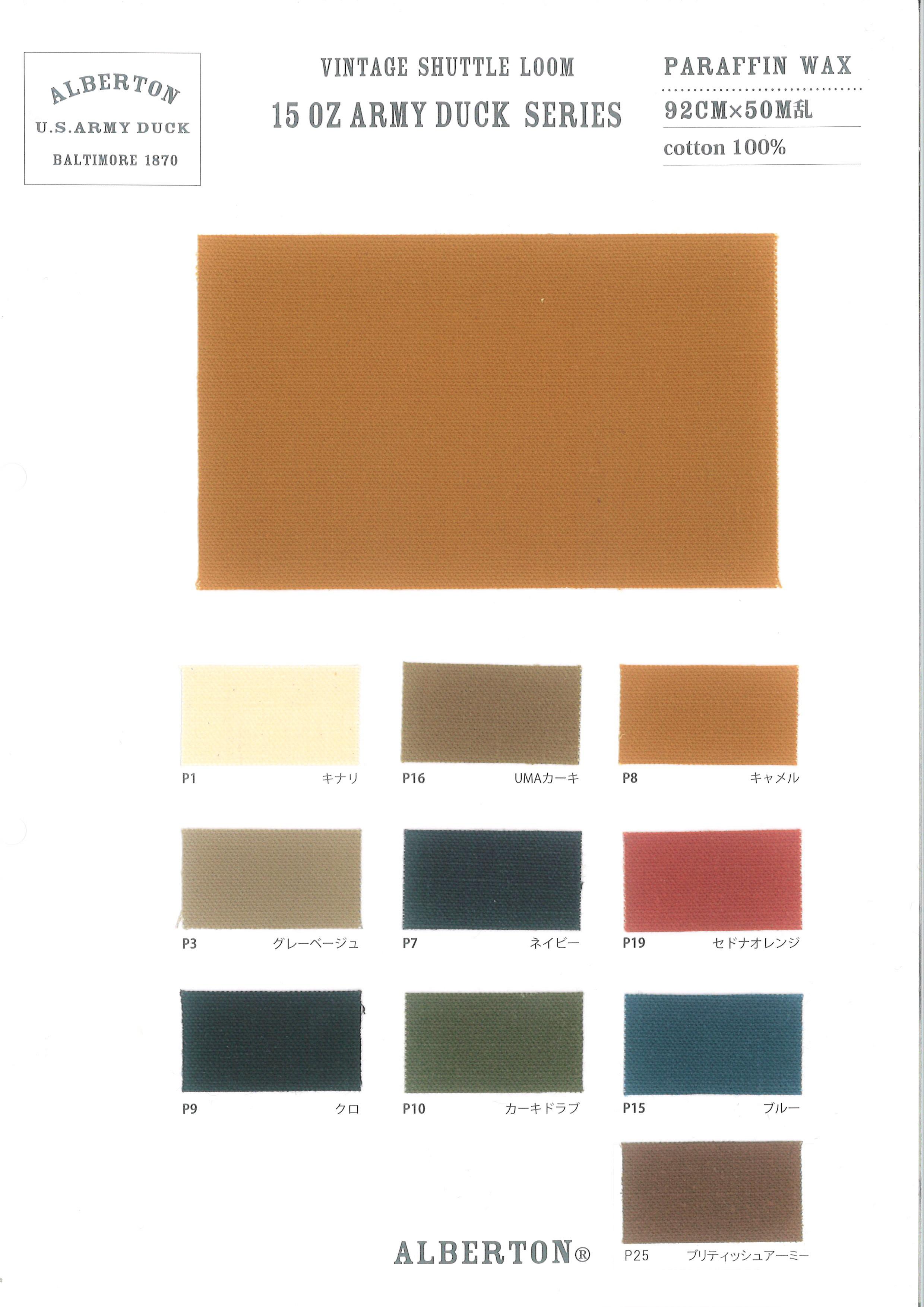 帆布　生地　お買い得　15オンス  綿帆布9号相当 アーミーダック パラフィンワックス加工 92cm巾×10ｍカット生地