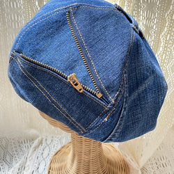 ●rejser blå デニムリメイクベレー帽 （ぽっこりタイプ）ファスナーデザイン 4枚目の画像