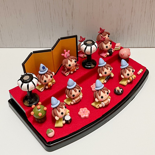 ケース入り 2段アーチお雛様 樹脂粘土 ☆ ミニチュア 桃の節句 お人形