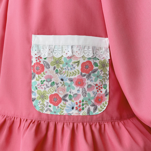 女の子スモック110 花柄小花ピンクフリル