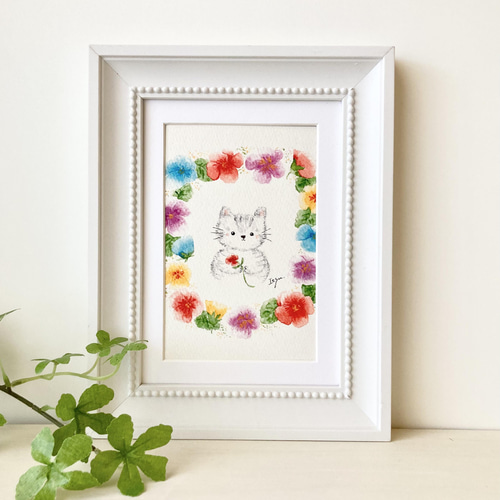 A4水彩画イラストポスター」お好きなイラストで 北欧 猫 犬 うさぎ 花