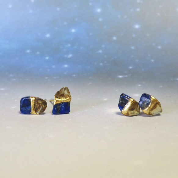 12月の誕生石◆夜空のひかり◆Lapis-lazuli×Citrine／金継ぎピアス／S S~S size 13枚目の画像