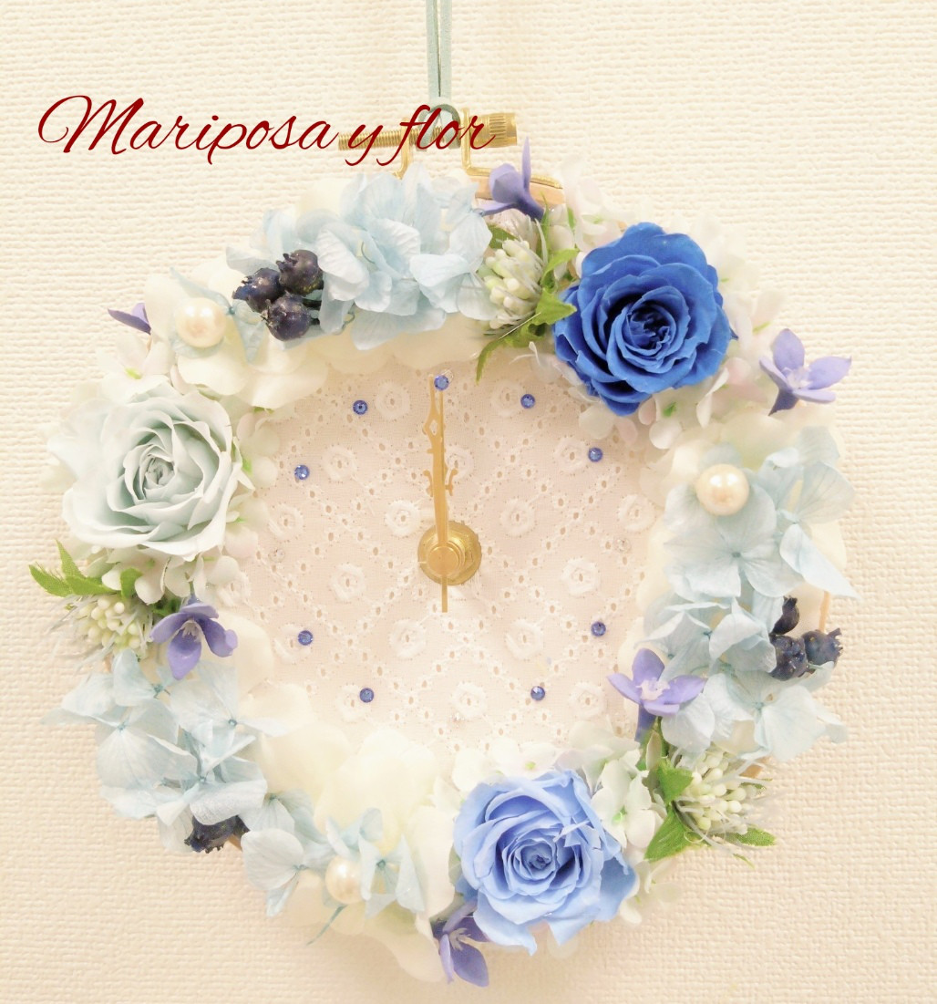 ❋サムシングブルー♡花時計❋　刺繍枠リース型