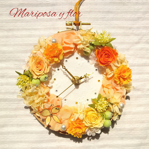 ❋ビタミンカラー花時計❋　刺繍枠　リース型 5枚目の画像