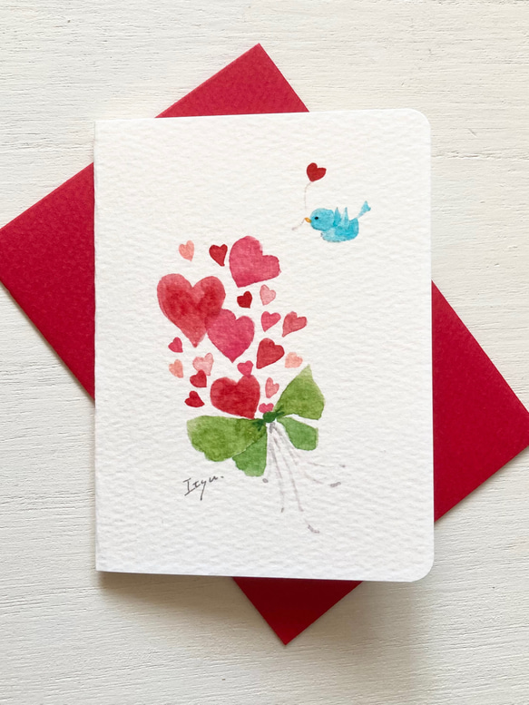 2枚セット「ハートの花束」水彩画イラストミニカード